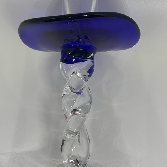 Rare find!  Atelier MORAVA CZECH cobalt blue twisted stem glass candlestick! - Picture 7 of 11